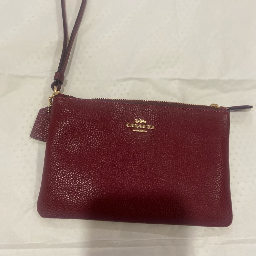 Coach Red Pebbled Leather Wristlet Clutch